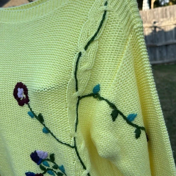 NOS Vintage County Craft Embroidered SweaterL Oldstock Cable Knit